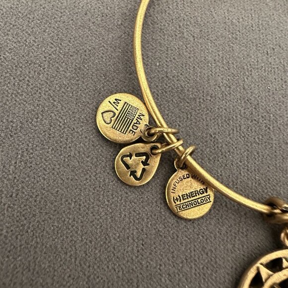 Alex And Ani Bracelet Gold Tone Compass Direction 2014 USA Bangle Energy W/ Bag - Picture 3 of 6